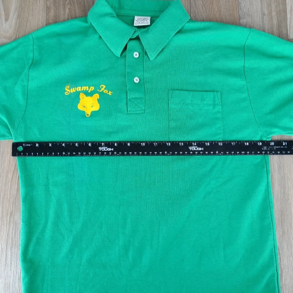Swamp Fox Polo Shirt Vintage Pocket Short Sleeve Graphic Print Casual Mens Large